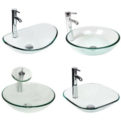 Lavatory Bathroom Sink Washbasin Tempered Glass Countertop Basin