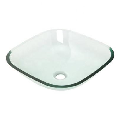 Square Portable Hand Wash Basin Transparent Glass Single Sink Bowl